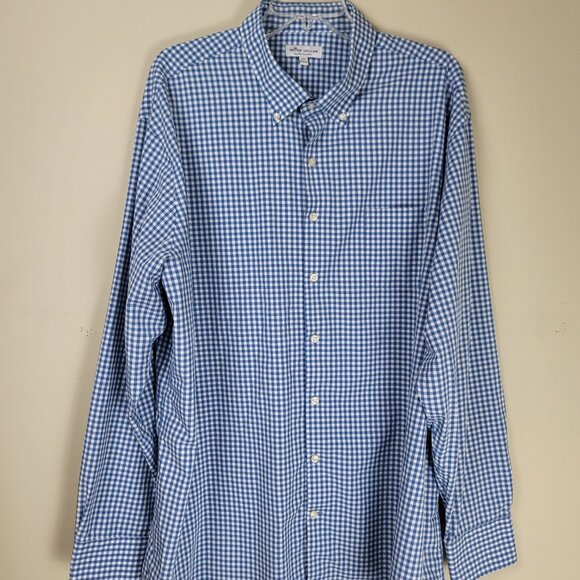 Peter Millar Summer Comfort Button-Down Shirt Blue Check Men’s XXL Performance - Picture 3 of 8